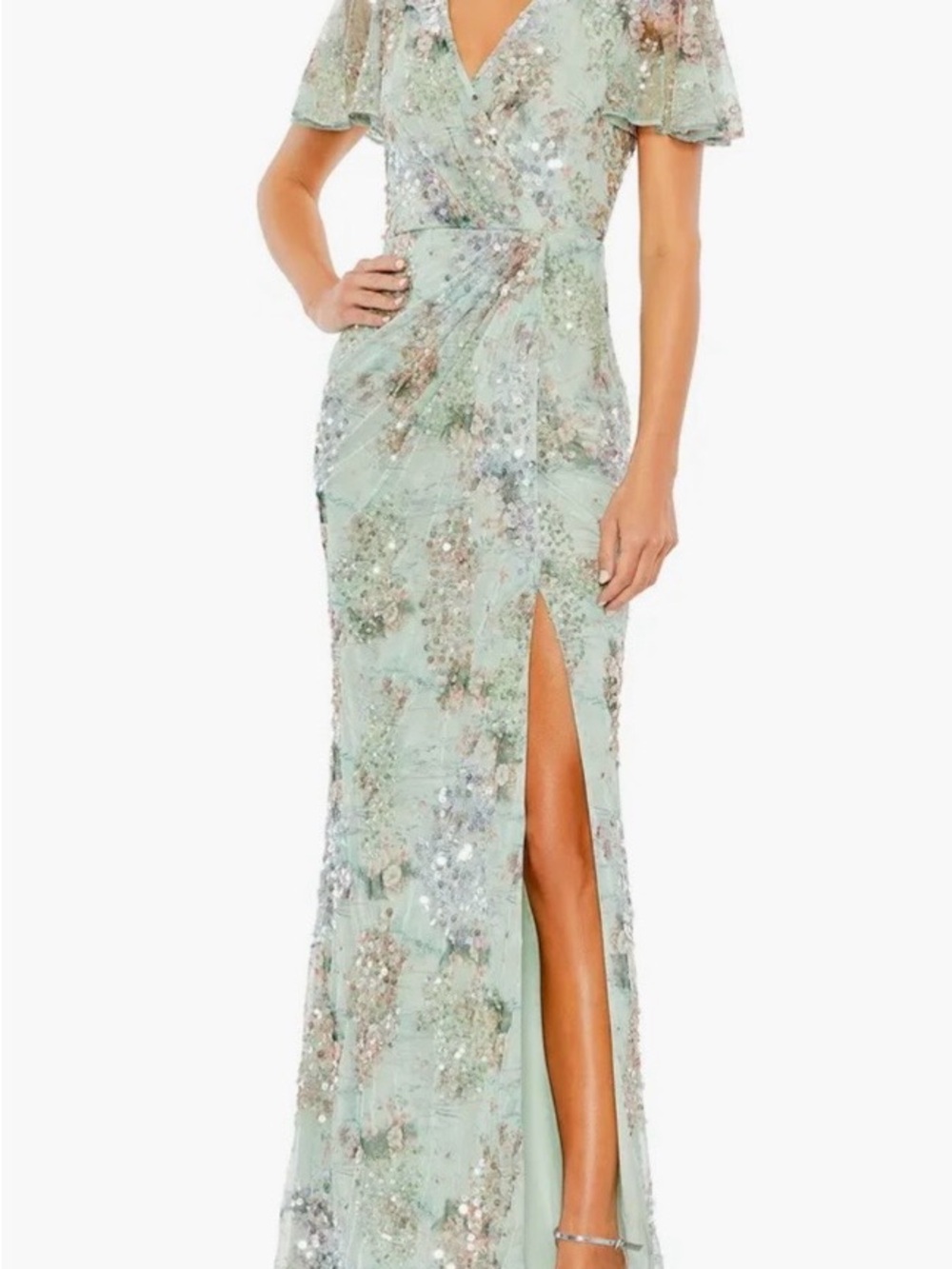 Mac Duggal Embellished Butterfly Sleeve Faux Wrap